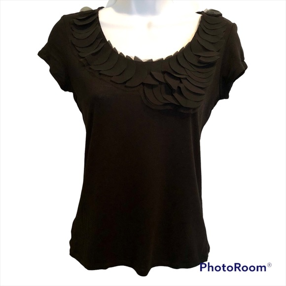 Ann Taylor Dressy Tee with Appliqué Collar, S, Black - Picture 11 of 12